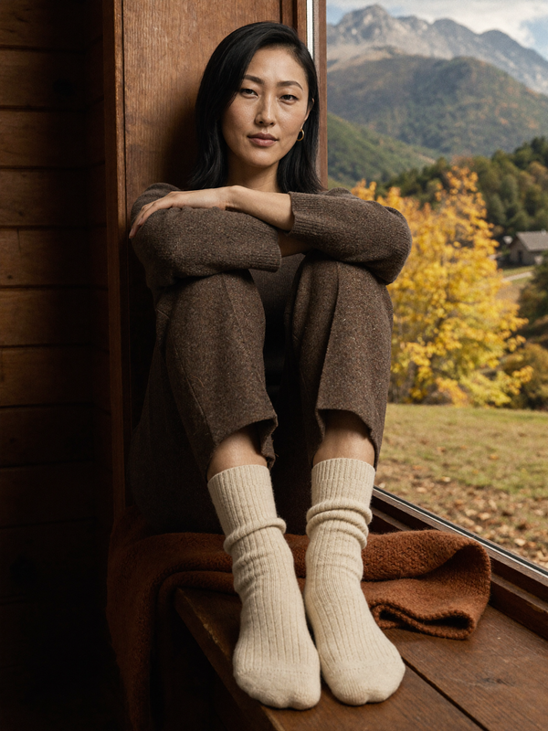 Wool Socks, Cream & Black